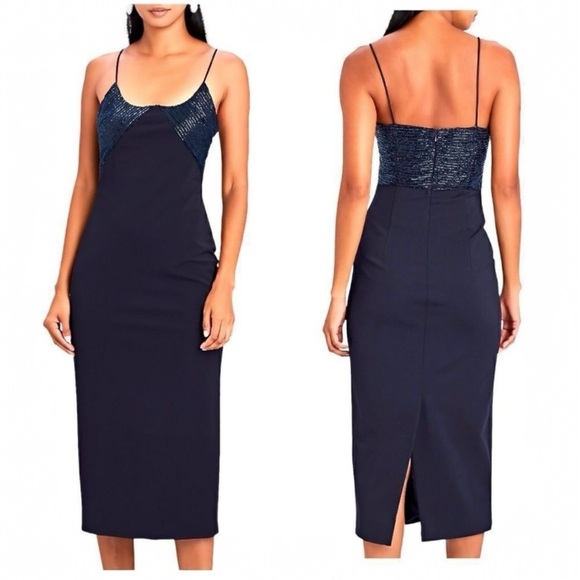 CUSHNIE Embellished Beaded Neckline Bodice Bodycon Cocktail Pencil Midi Dress - Picture 3 of 16